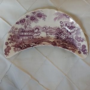 Vintage Bone Dish Crescent Shaped Dish-Tonquin Pattern Dark Purple/White